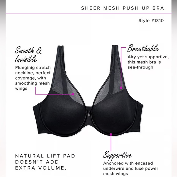 NEW with tags Sexy Sheer Mesh Plus Size Plunge T Shirt Bra 42DDD Blushing Rose - Picture 8 of 9